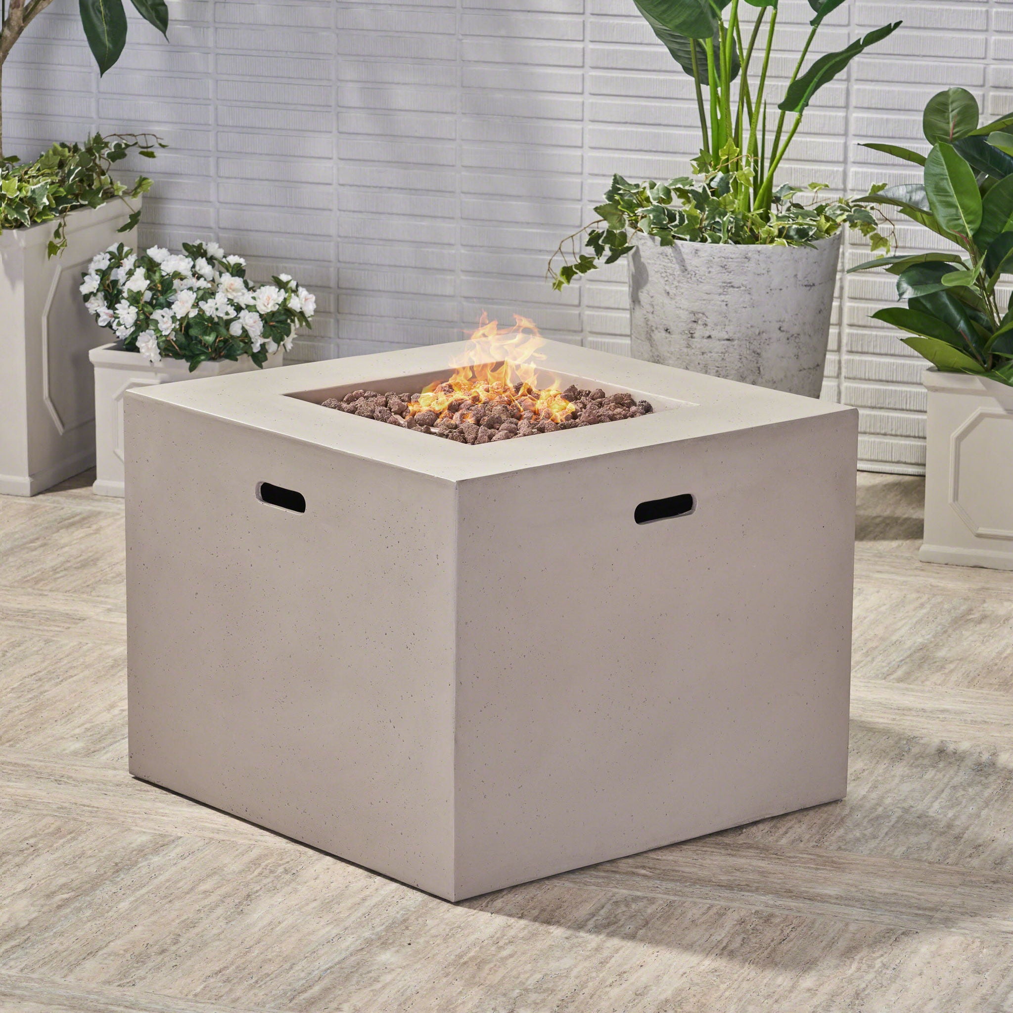 Outdoor Patio Square Gas Burning Concrete Fire Pit 40,000 Btu