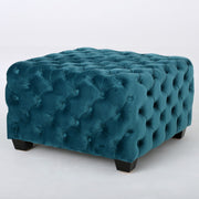 Unwind Upholstered Square Ottoman With Button Tufted Diamond Stitch - Teal