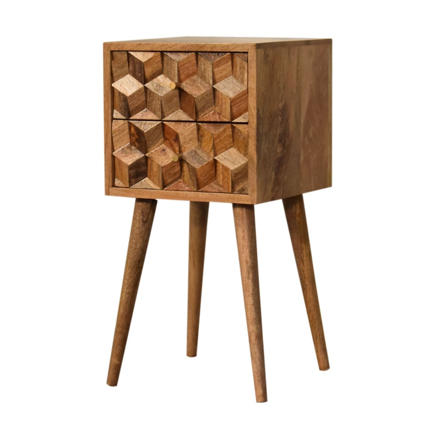 Mini Cube Carved 2 Drawer Nightstand