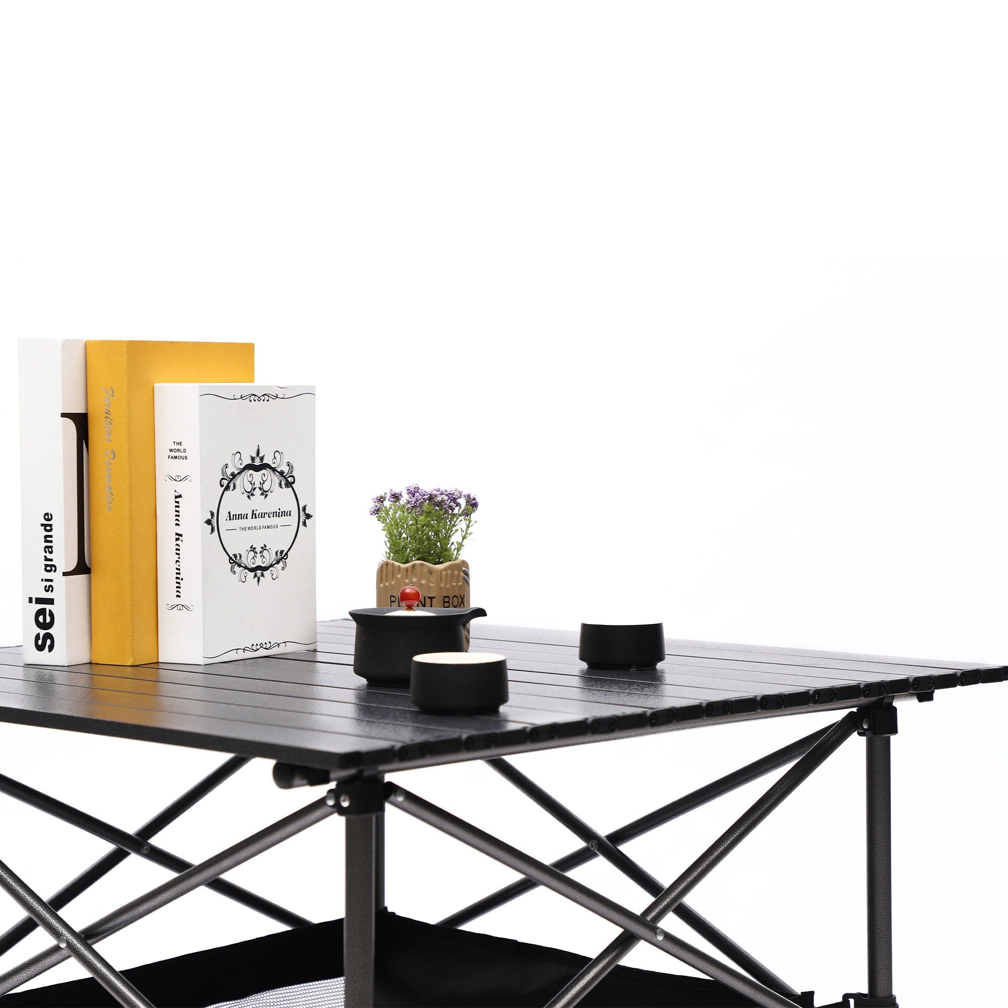 Folding Outdoor Table With Carrying Bag, Lightweight Aluminum Roll-Up Square Table For Indoor, Outdoor Camping, Picnics, Beach, Backyard, Bbq, Party, Patio - Black