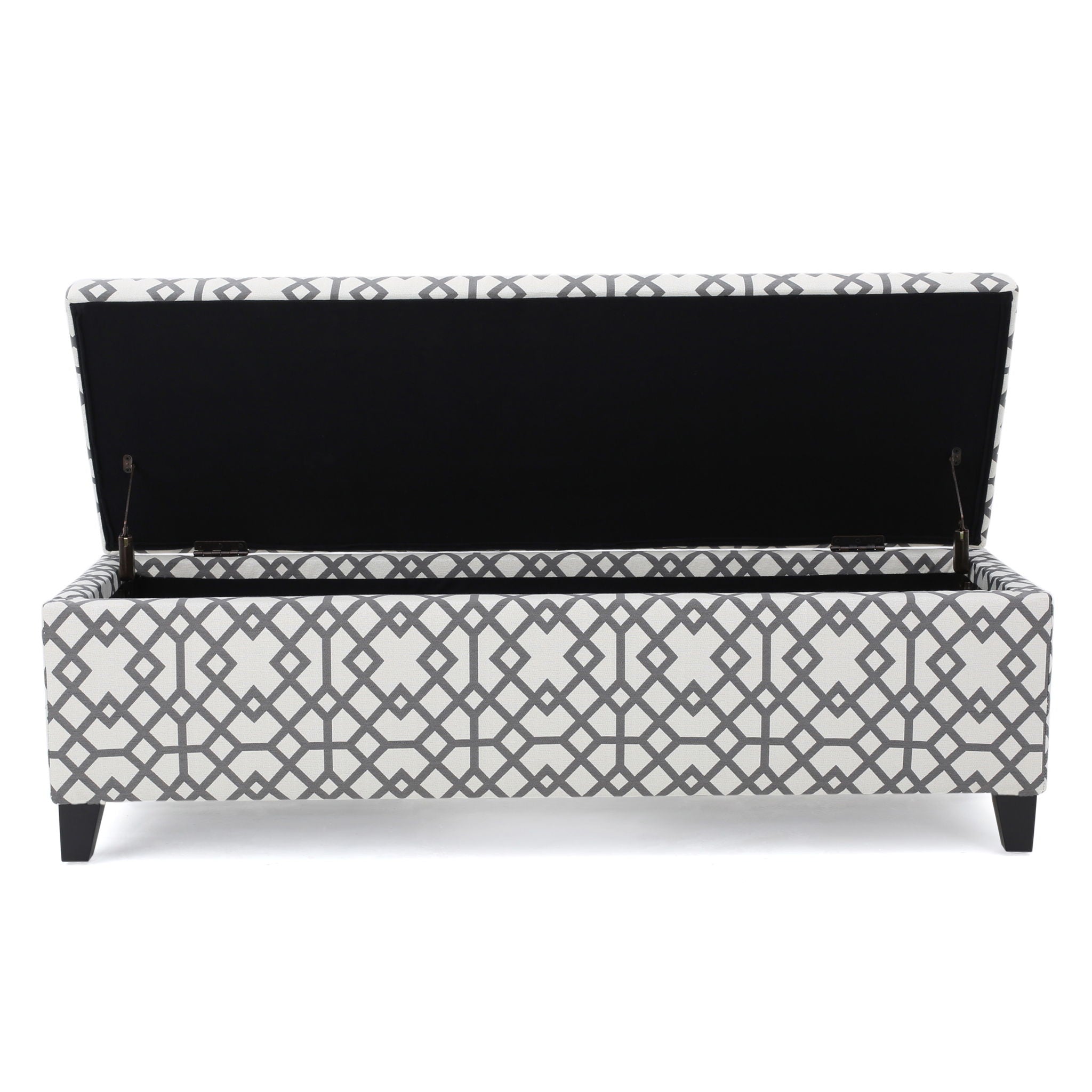 Quotient - Upholstered Storage Ottoman With Tapered Block Feet - Gray / White