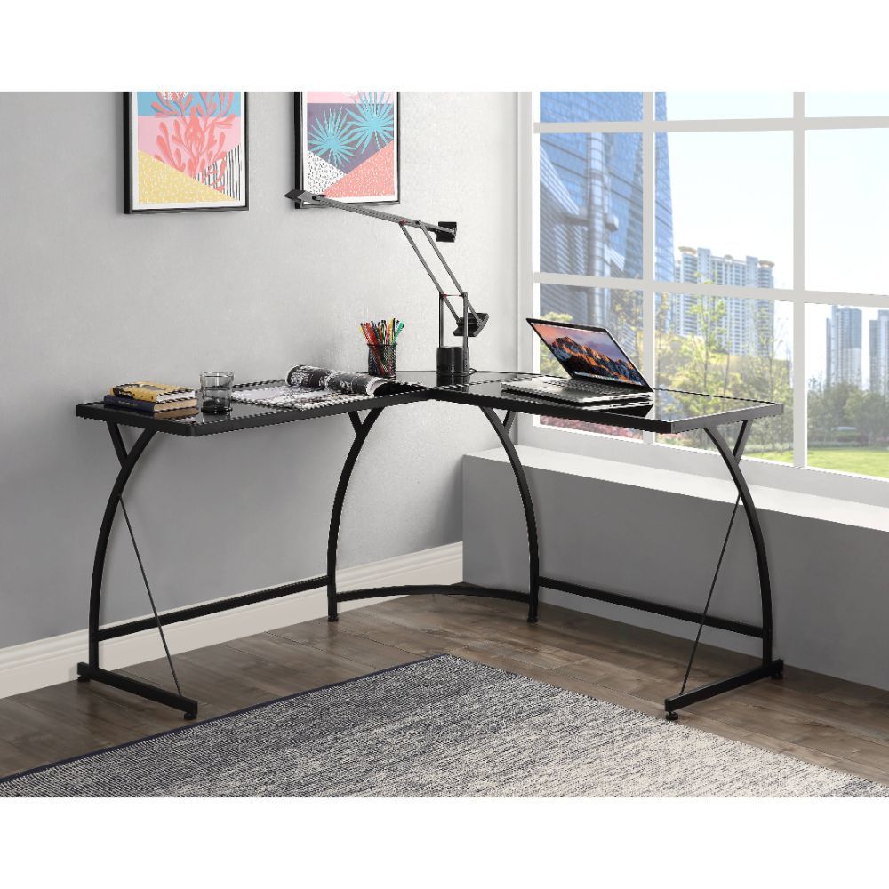 ACME Janison - Desk - Black Glass & Black | Meri Furniture