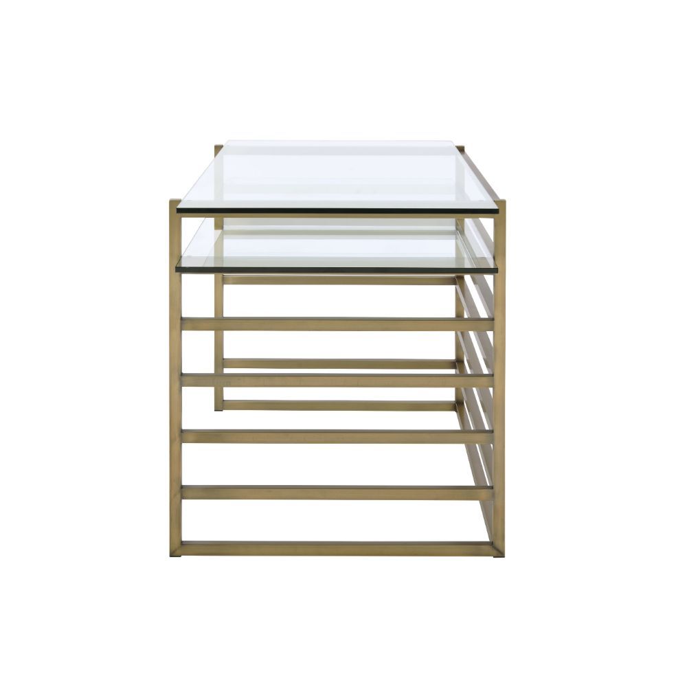 ACME Shona - Desk - Antique Gold & Clear Glass | Meri Furniture
