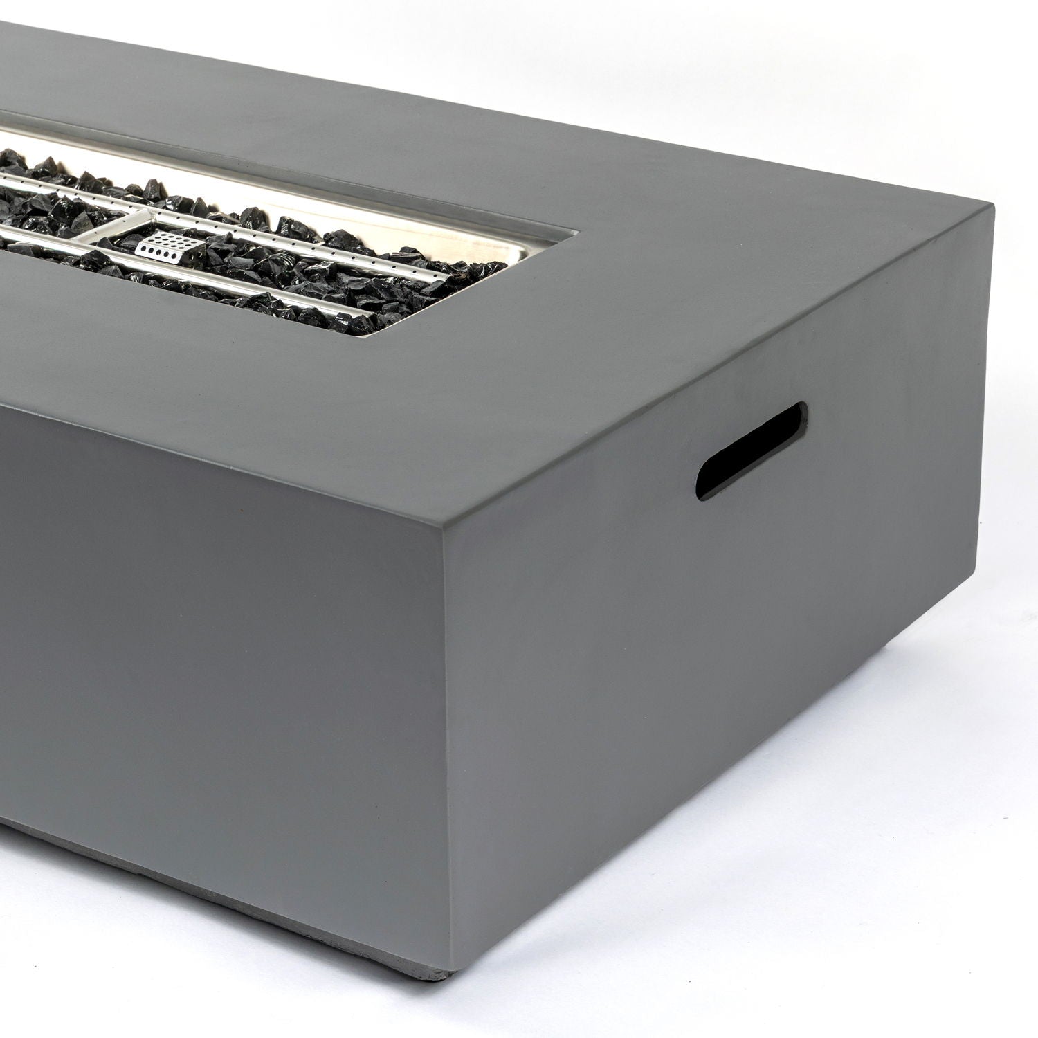 Volon - Rectangular Fire Pit Table, Propane Powered, 50,000 BTU - Light Gray