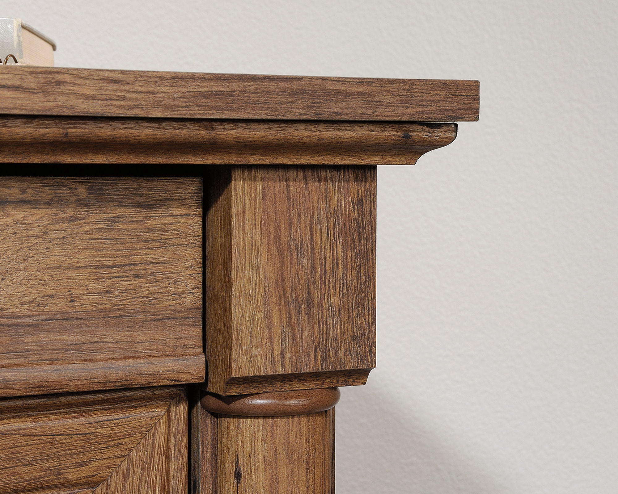 Traditional Style L-Shaped Desk in Vintage Oak