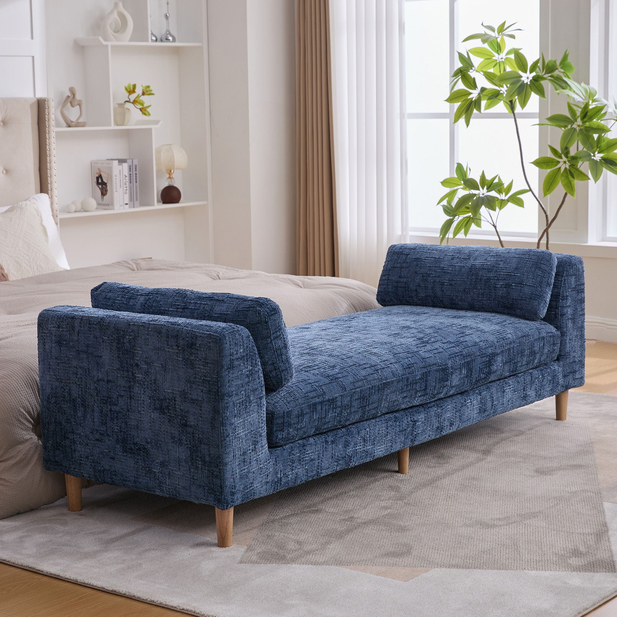 Modern Upholstered End Of Bed Bench With Armrests