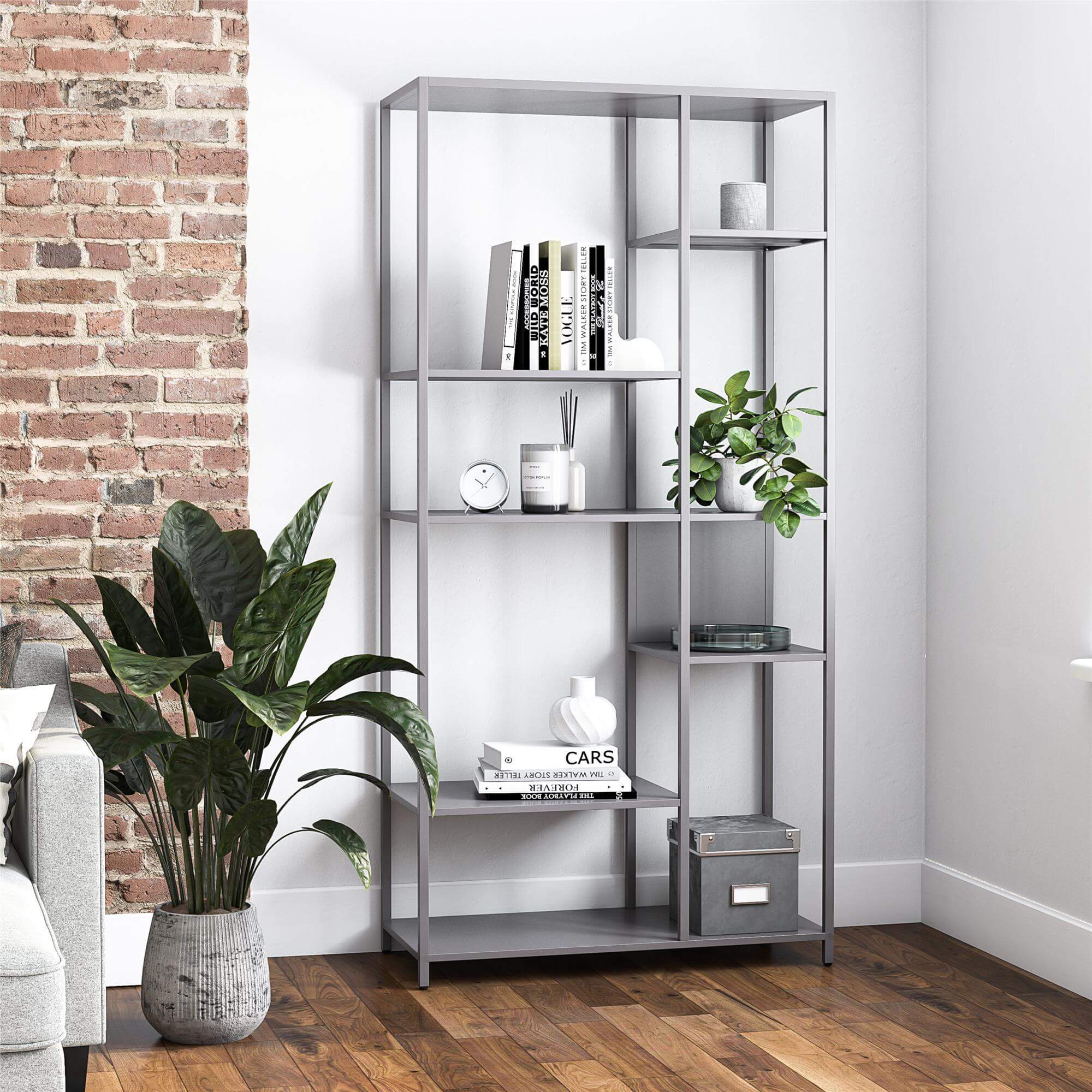 Mission District - Bookcase Room Divider With 6 Shelves - Gray