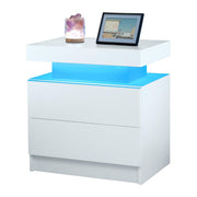 Modern LED Bedside Table Cabinet With Adjustable Lights And 2 Drawers - White