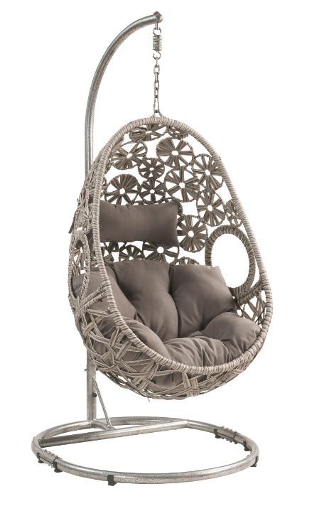 ACME Sigar - Patio Swing Chair - Light Gray Fabric & Wicker | Meri Furniture