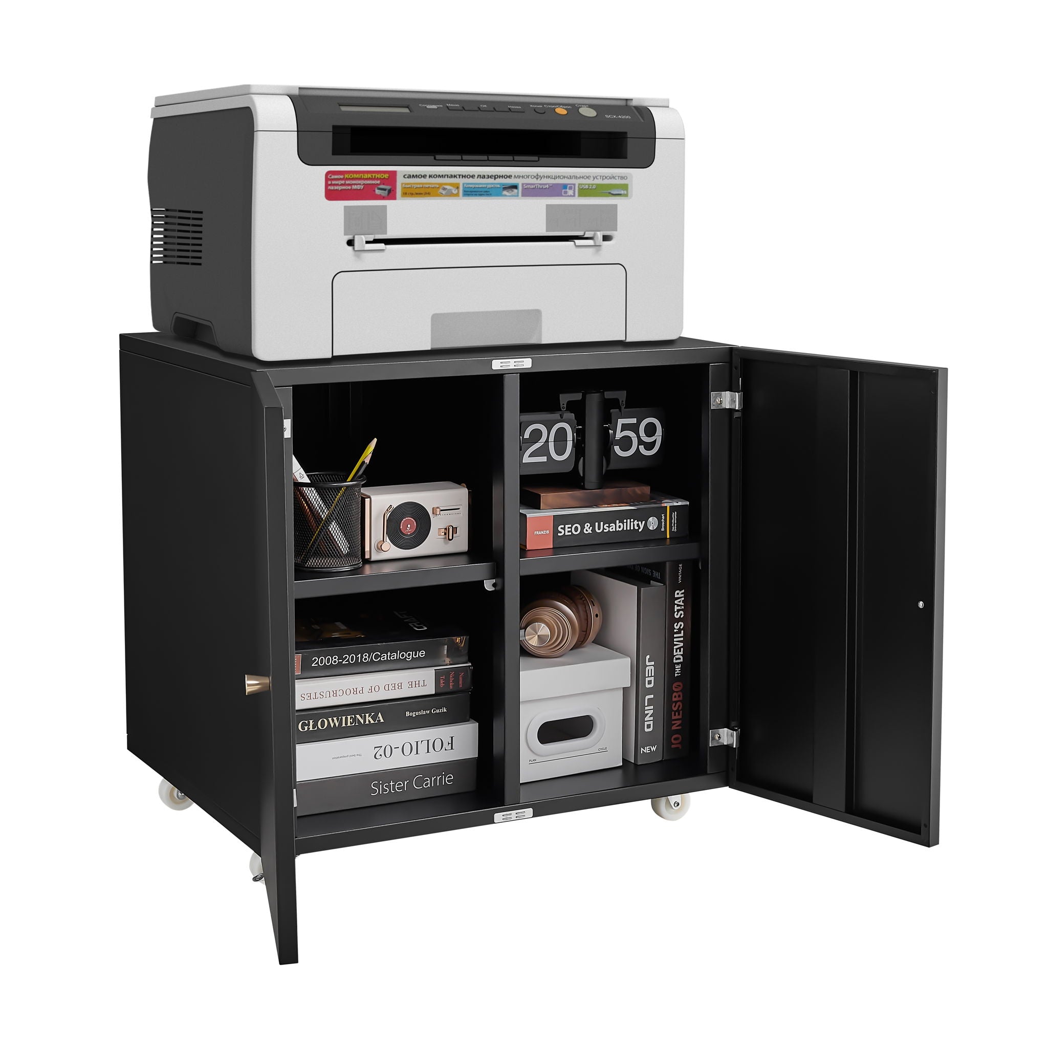 Office Furniture Copier Cabinet 2 Door Steel Copier Stand Mobile Pedestal File Printer Stand