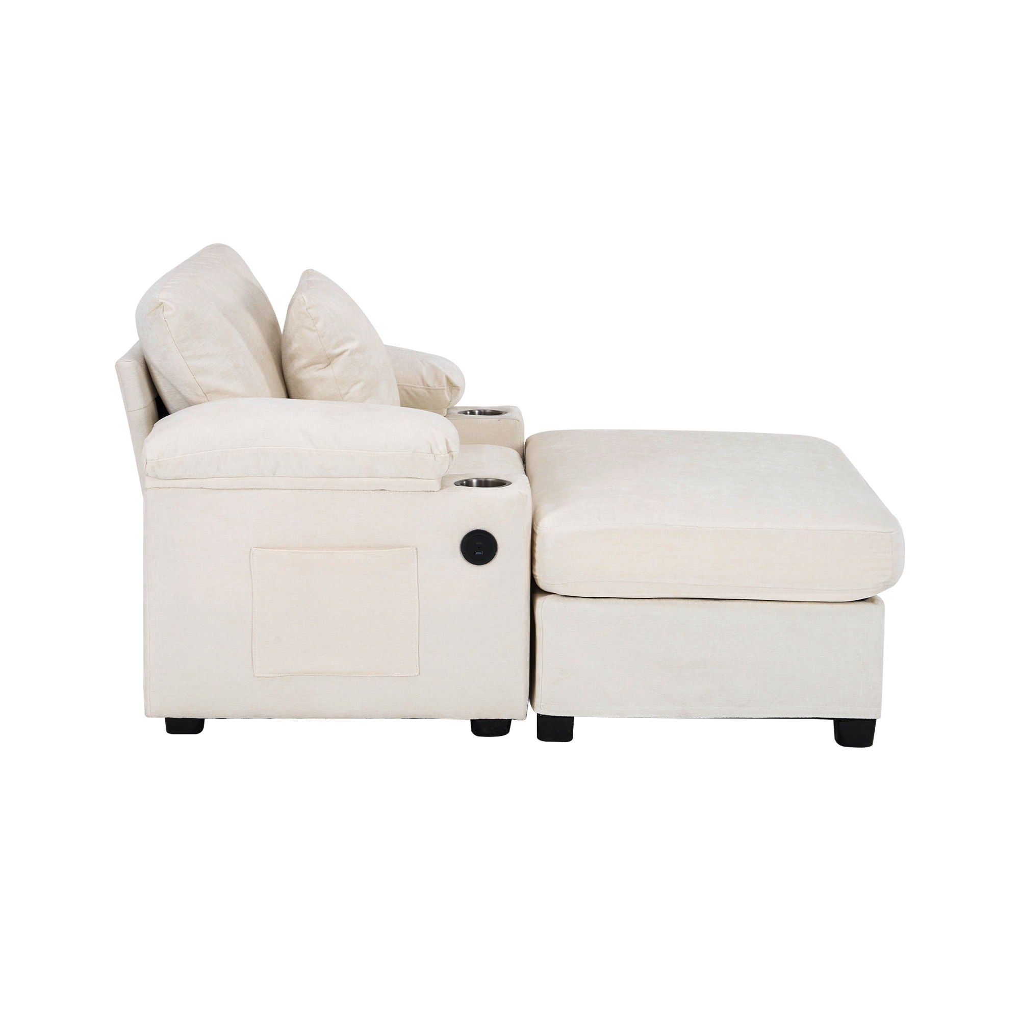 Chenille Fabric Sofa Bed With Cupholders And USB Charging Ports Chair For Living Room