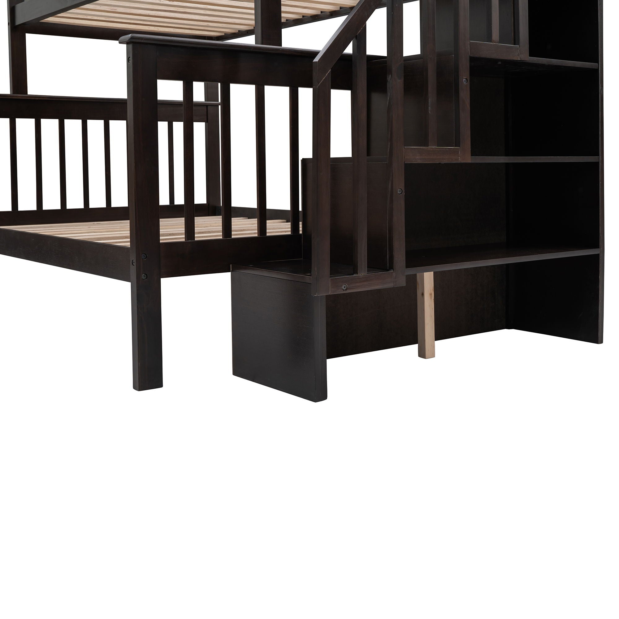 Stairway Bunk Bed With Storage And Guard Rail For Bedroom