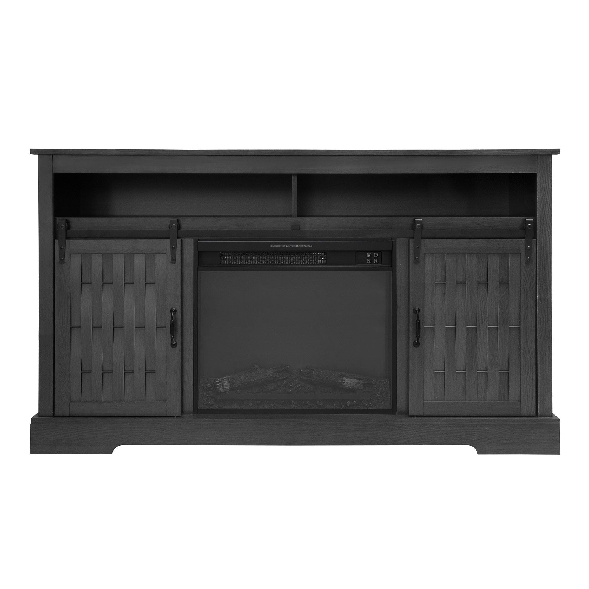 Fireplace TV Stand For Tvs Up To 65", Entertainment Center With 23" Electric Fireplace, Farmhouse TV Stand Industrial Media Console With Sliding Barn Door For Living Room - Dark Gray