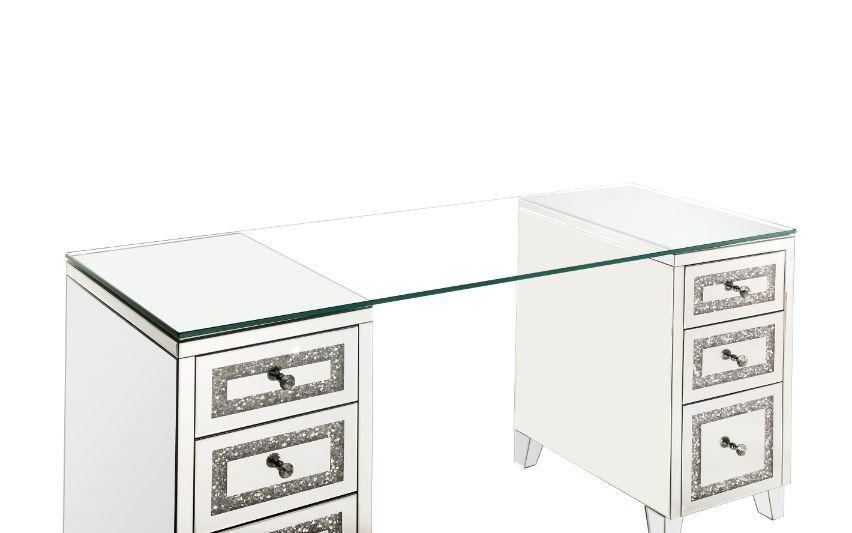 ACME Noralie - Writing Desk - Clear Glass, Mirrored & Faux Diamonds - 31" | Meri Furniture