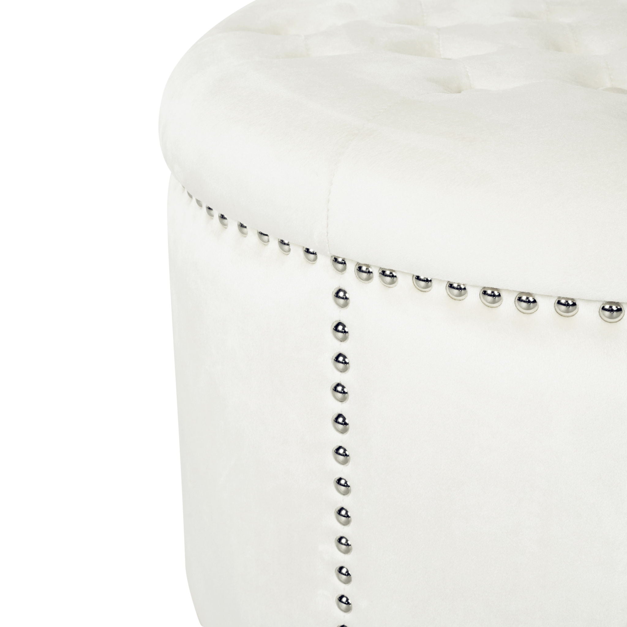 Elegant Round Ottoman Footstool With Studded Rim