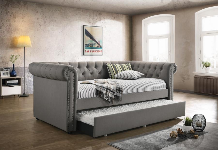 Coaster Fine Furniture Kepner - Upholstered Twin Daybed With Trundle - Gray | Meri Furniture