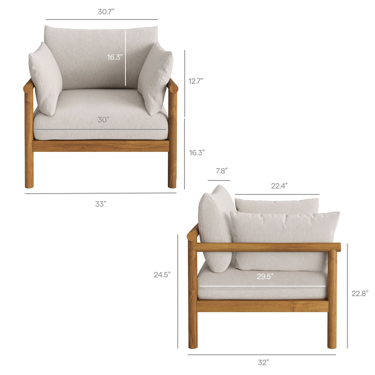 Eleni 5-Piece Outdoor Patio Teak Wood Furniture Set by Modway