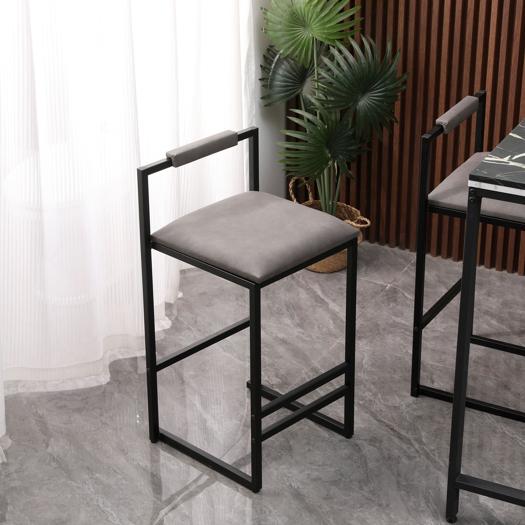 Elegant Bar Stool Set With Backrest And Footrest, Counter Height (Set of 2)