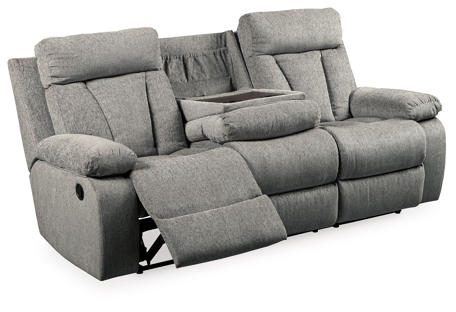 Ashley Furniture Mitchiner - Fog - Rec Sofa W/Drop Down Table | Meri Furniture