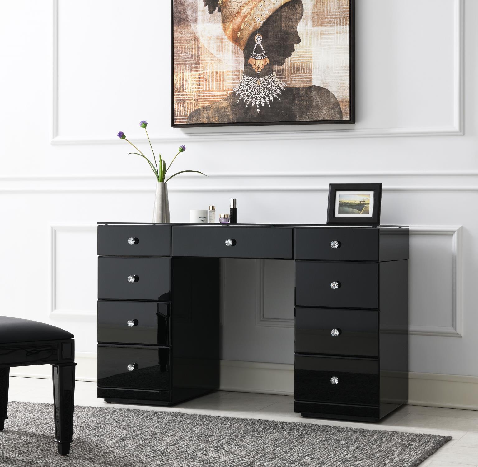 G-316 - Glamour Vanity Set (MDF Dresser + Mirror Bluetooth Speaker With Lights) - Black