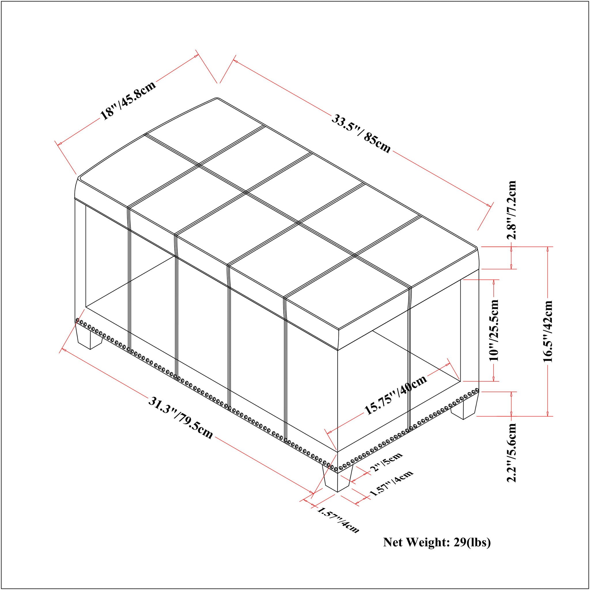 Amelia - Transitional Storage Ottoman Bench