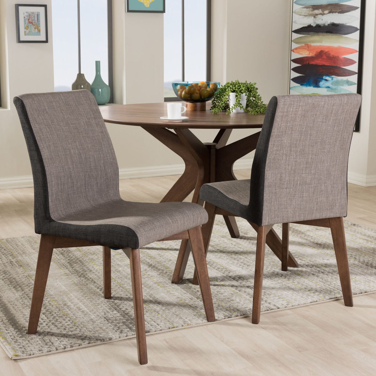 Kimberly Mid-Century Modern Beige and Brown Fabric Dining Chair (Set of 2)