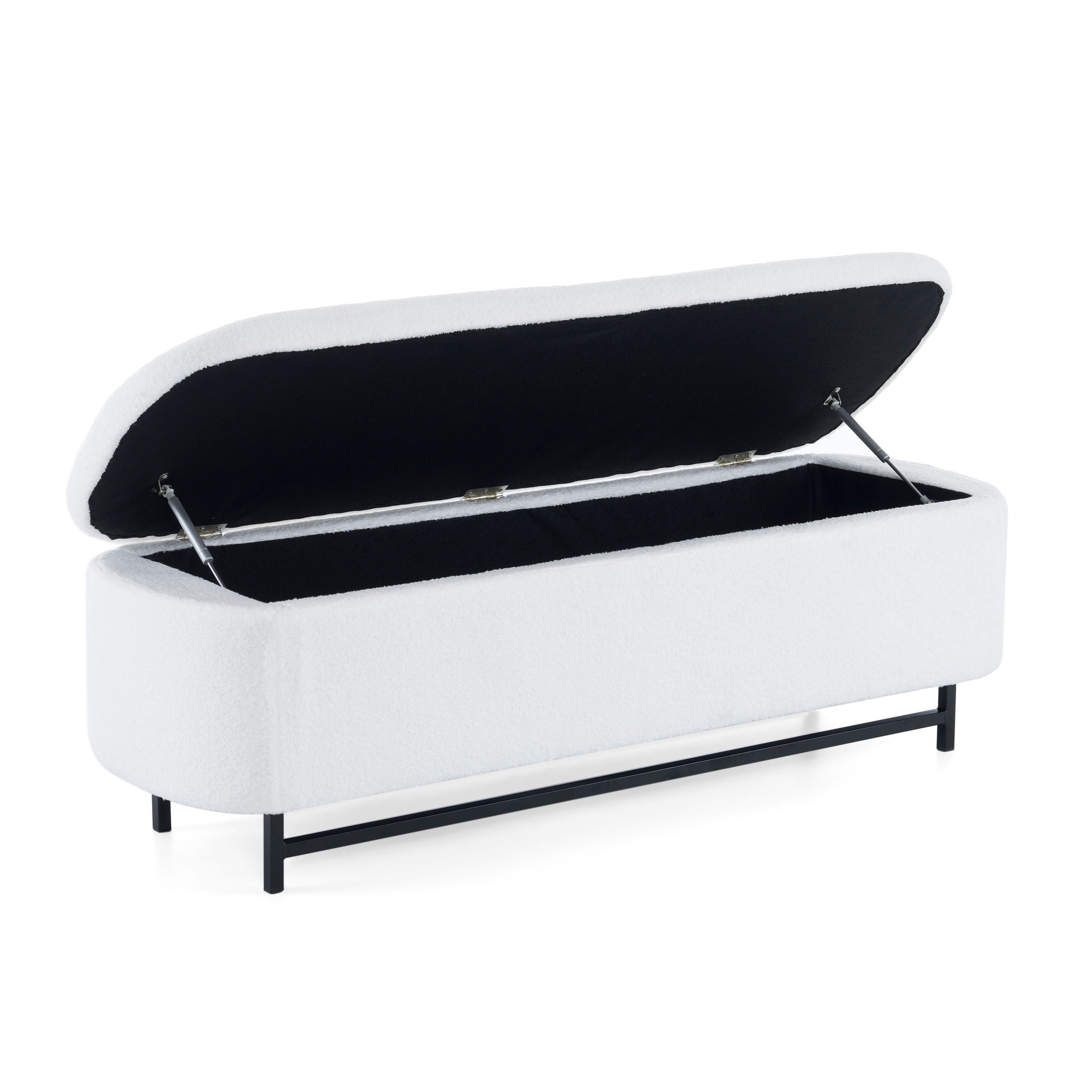 Modern Elegant Ottoman With Spacious Storage Function With Metal Feet - White / Black