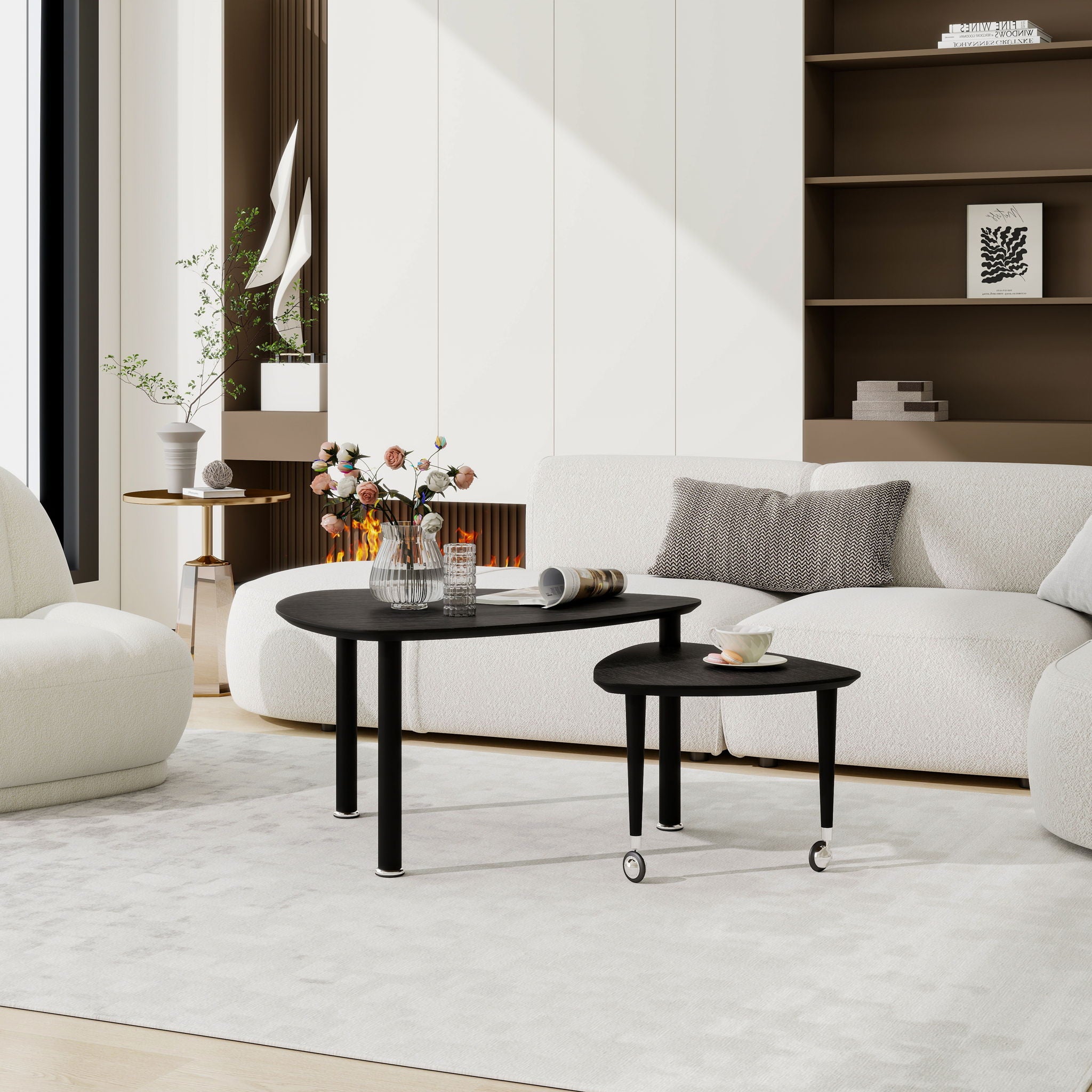 360 Degree Rotatable Coffee Table With Solid Legs