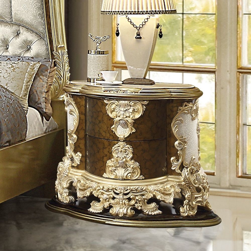 ACME Desiderius - Nightstand - Antique Gold & Hand Painted Brown | Meri Furniture