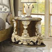 ACME Desiderius - Nightstand - Antique Gold & Hand Painted Brown | Meri Furniture
