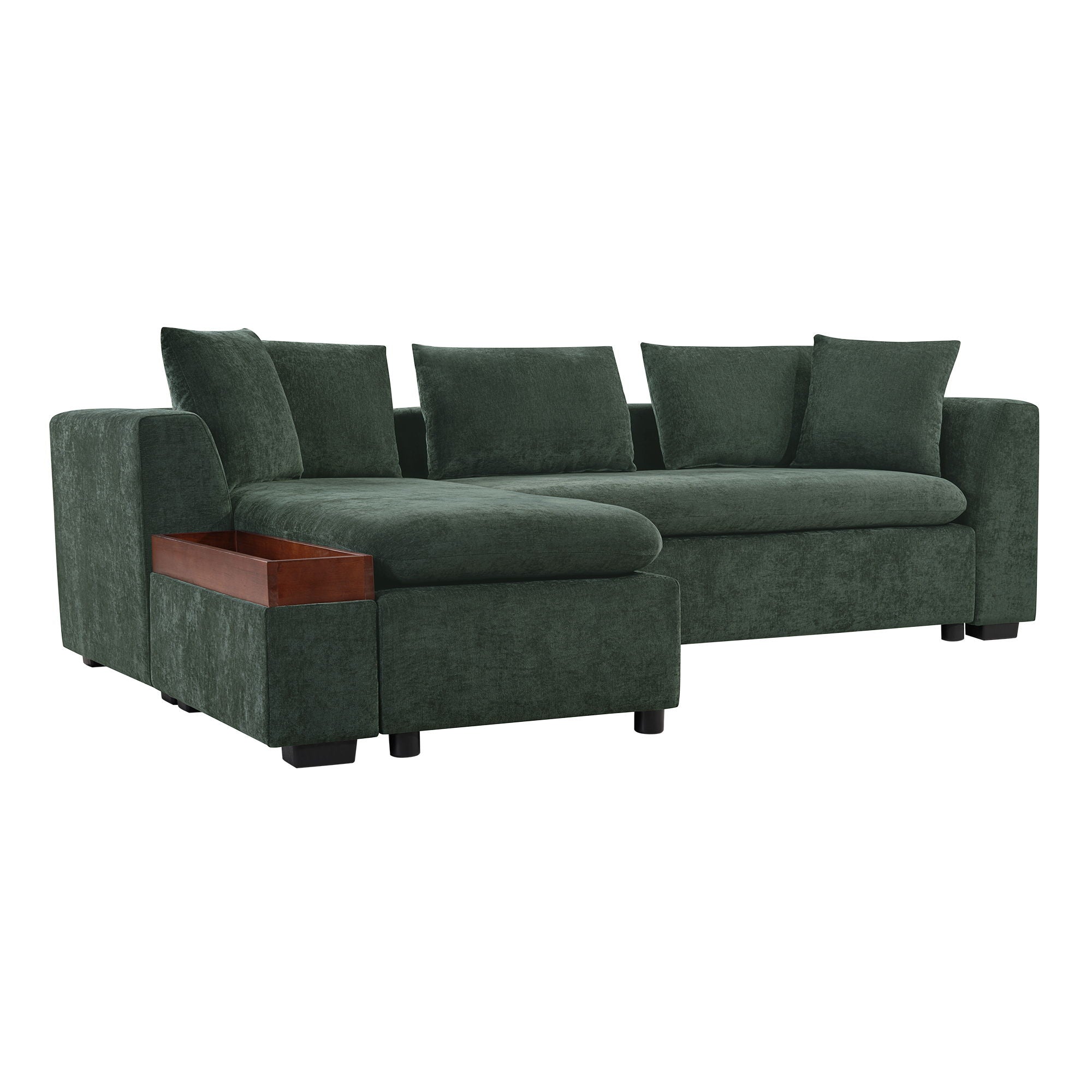 Modern L Shaped Sectional Sofa With Chenille Upholstery And Wooden Storage