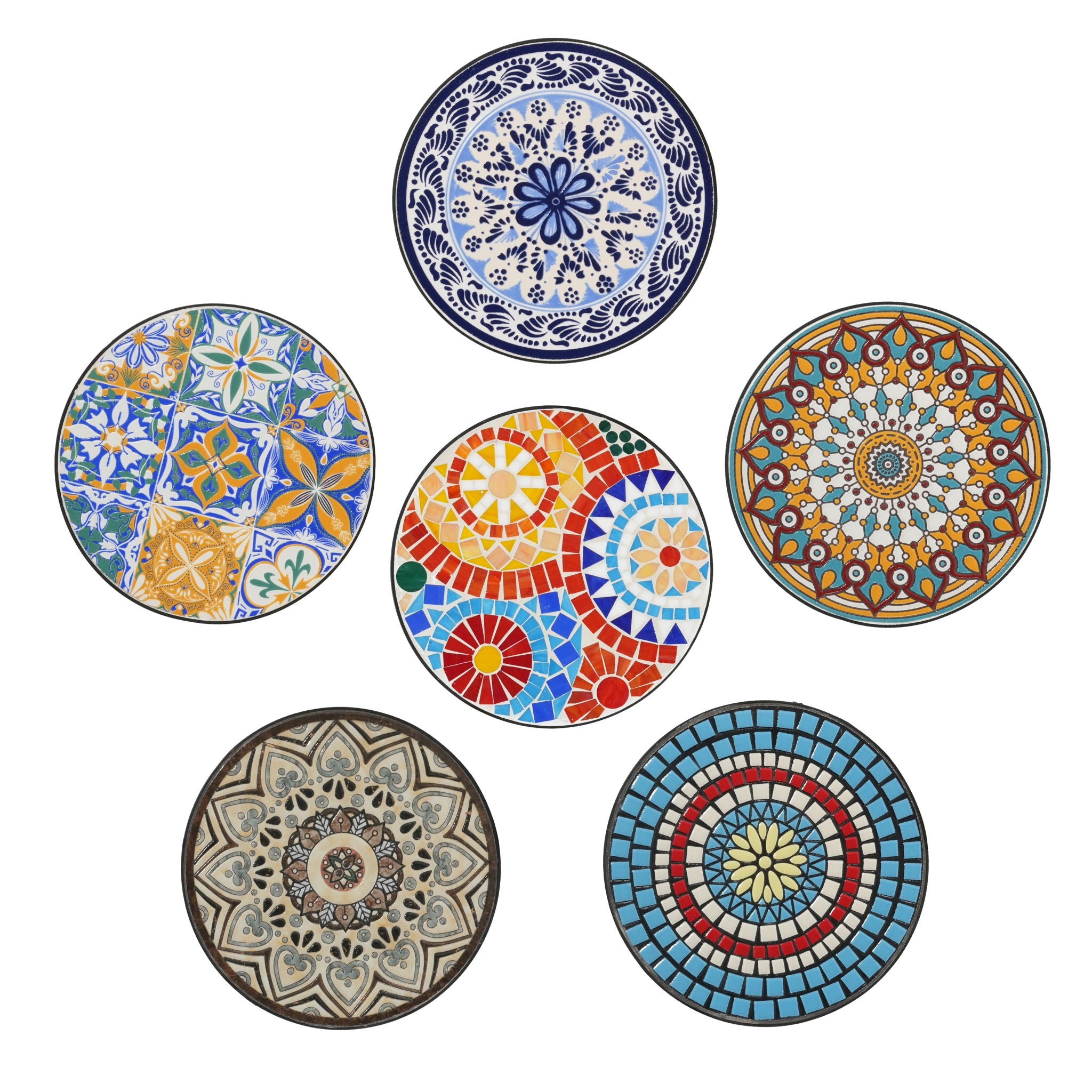 French Country Patio Side Table With Vibrant Tile Top