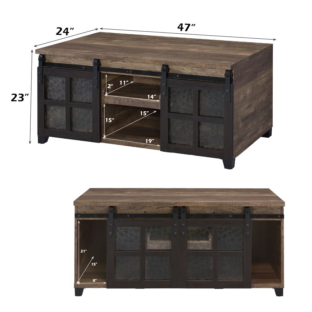 Nineel - Coffee Table - Obscure Glass, Rustic Oak & Black