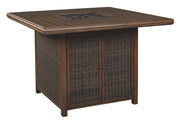 Paradise Trail - Square Bar Table w/Fire Pit - Medium Brown