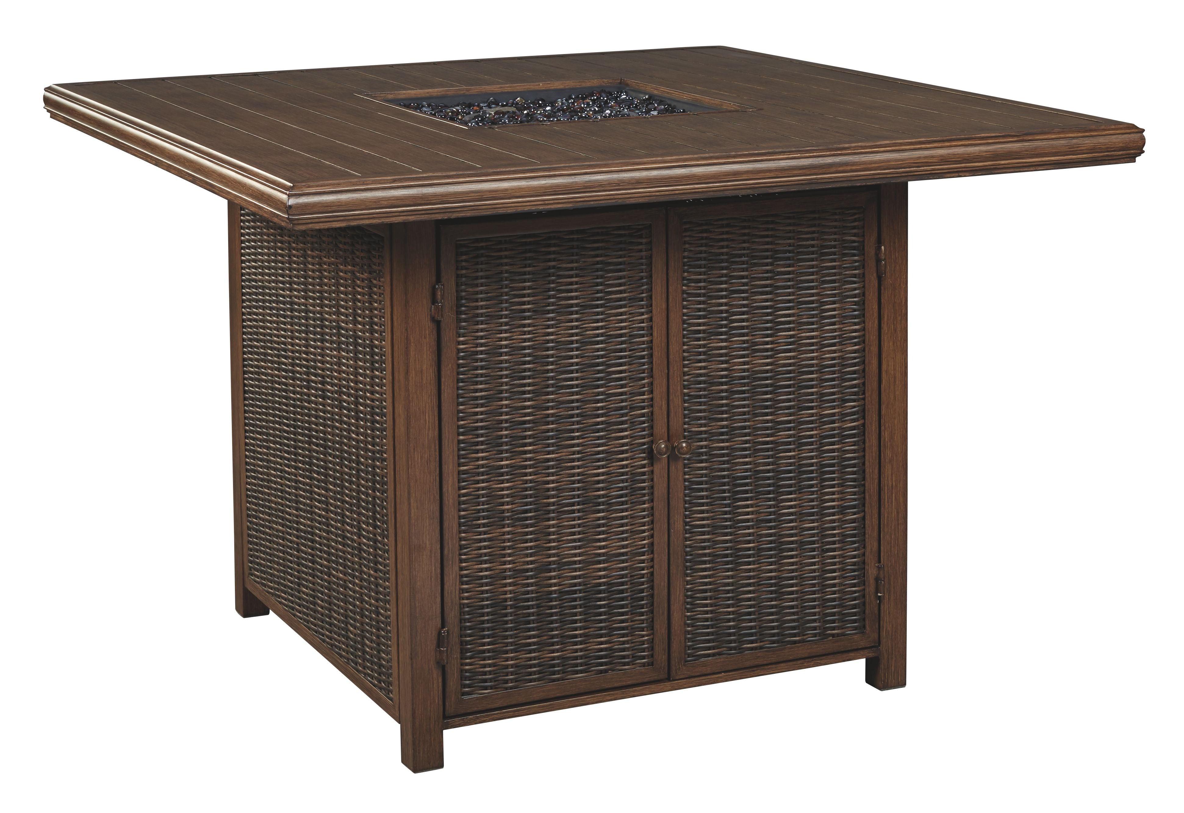 Ashley Furniture Paradise - Medium Brown - Square Bar Table W/Fire Pit | Meri Furniture