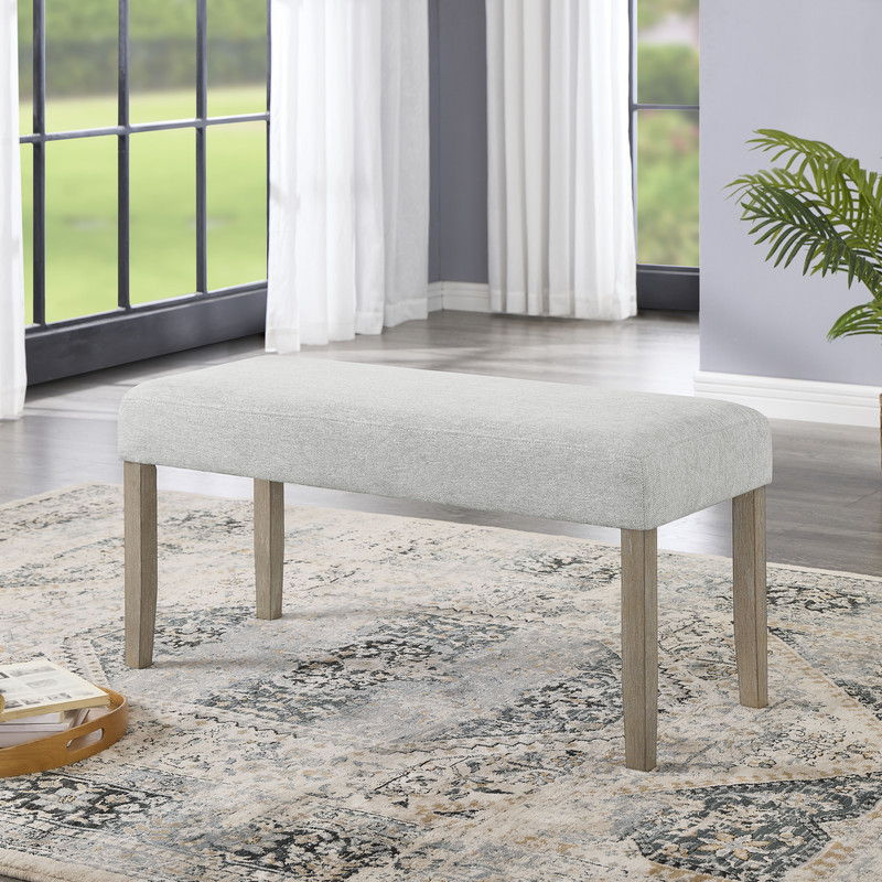 Tabitha Light Oak Finish Dining Bench with Light Gray Fabric