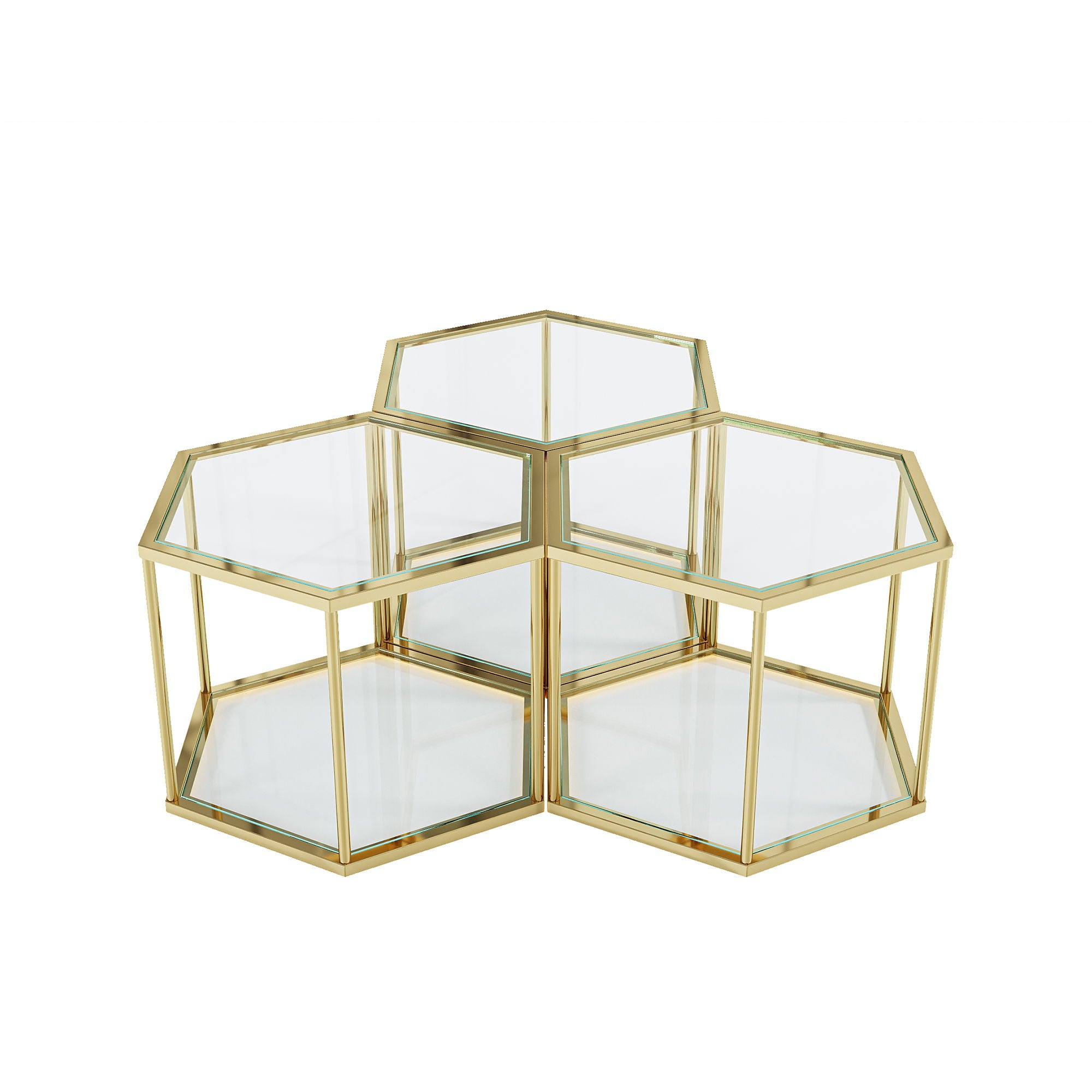 Modern Coffee Table With Double Layer Tempered Glass And Polygonal Design