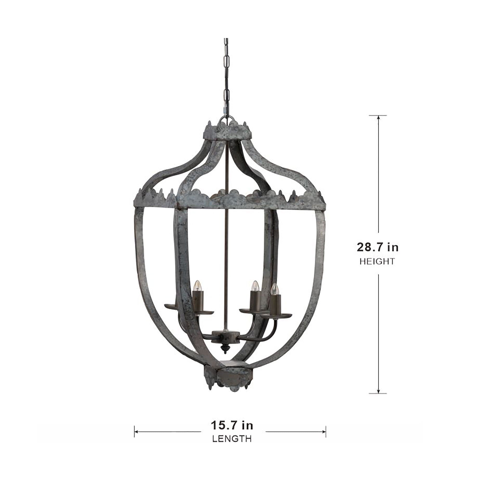 4 Light Metal Chandelier, Hanging Light Fixture With Adjustable Chain For Kitchen, Bulb Not Included - Gray