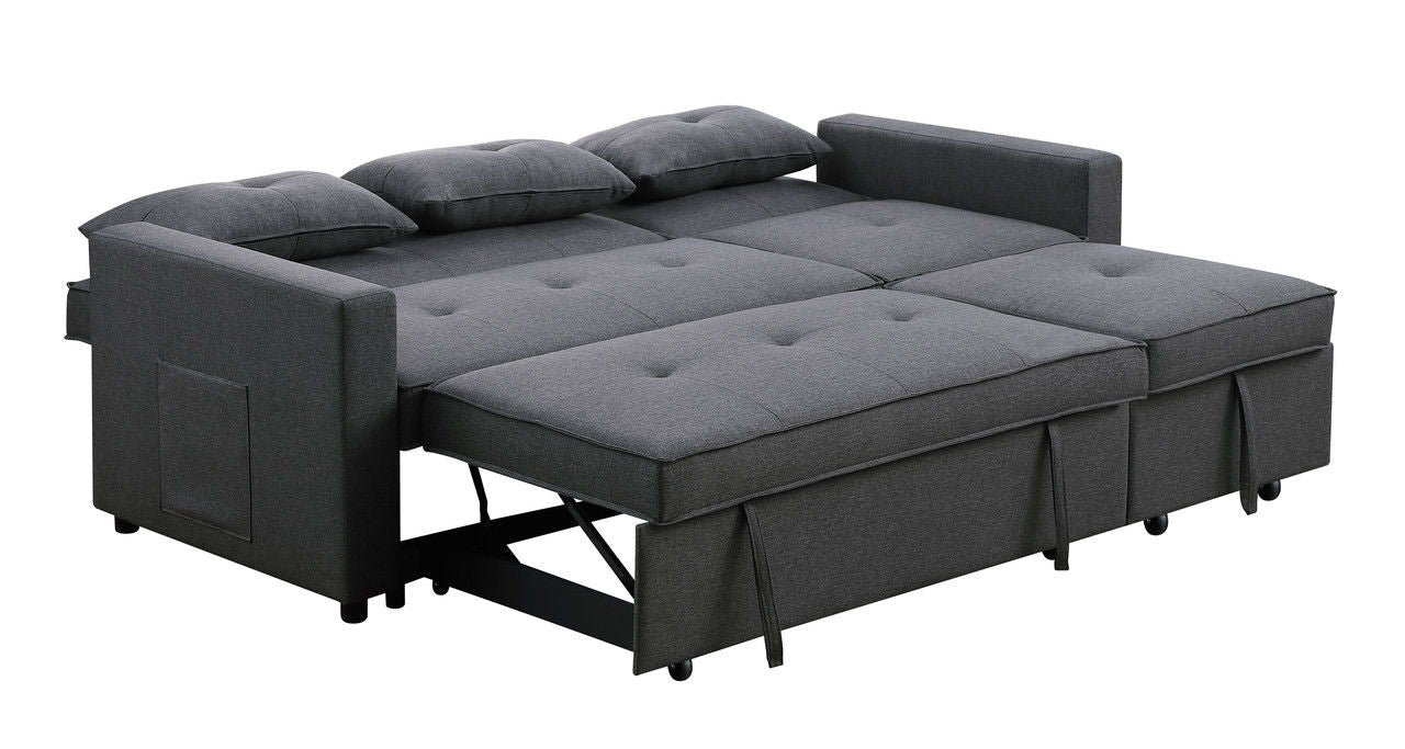 Zoey 79.75"W Dark Gray Linen Convertible Sleeper Sofa with Side Pocket