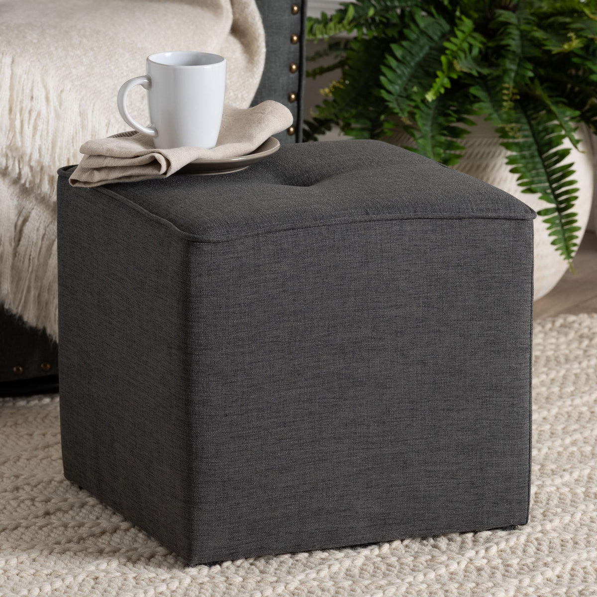 Corinne Modern and Contemporary Dark Grey Fabric Upholstered Ottoman