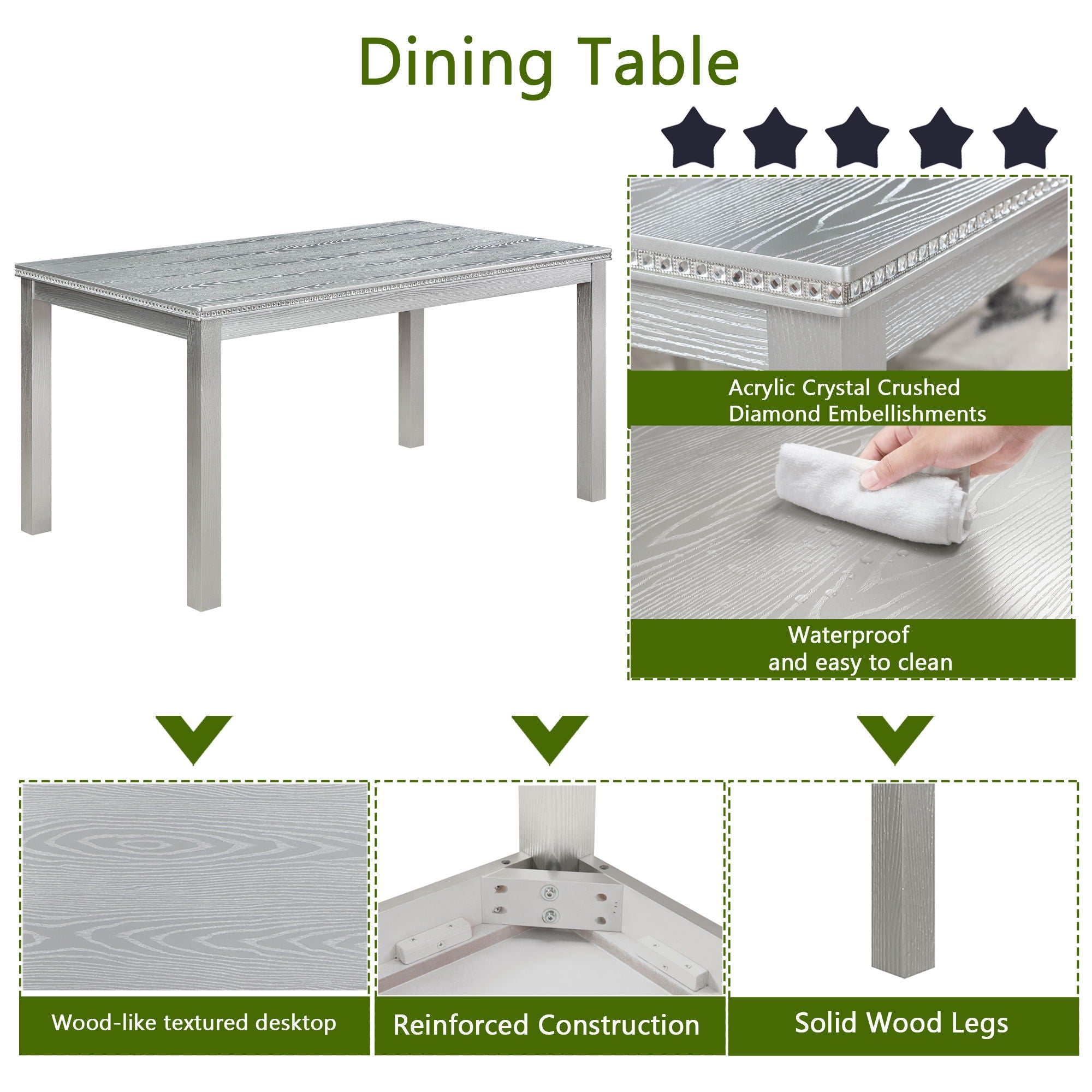 Dining Table Set, Table With A Rectangular Table And Upholstered Chairs