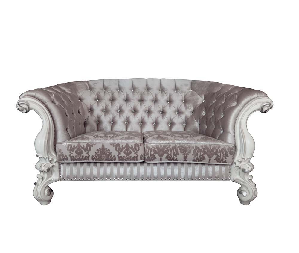 ACME Versailles - Loveseat - Ivory Fabric & Bone White Finish | Meri Furniture