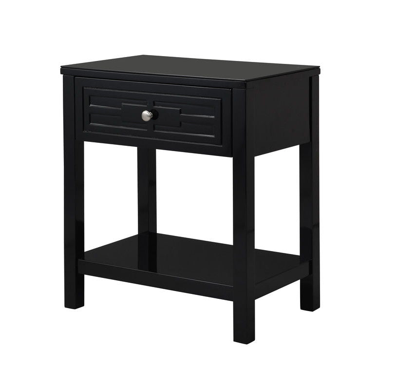 Dylan 23"W Black Wooden End Side Table Nightstand with Glass Top and Drawer