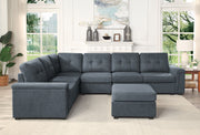 Isla 119"W Gray Woven Fabric 7-Seater Sectional Sofa with Ottoman