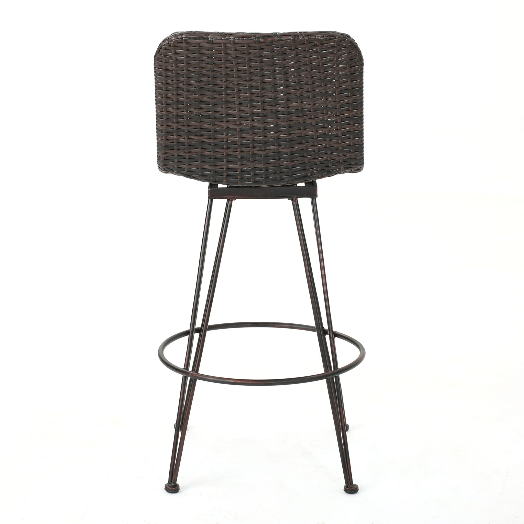Outdoor Rattan Barstools With Black Brush Copper Iron Frame (Set of 2) - Multi Brown