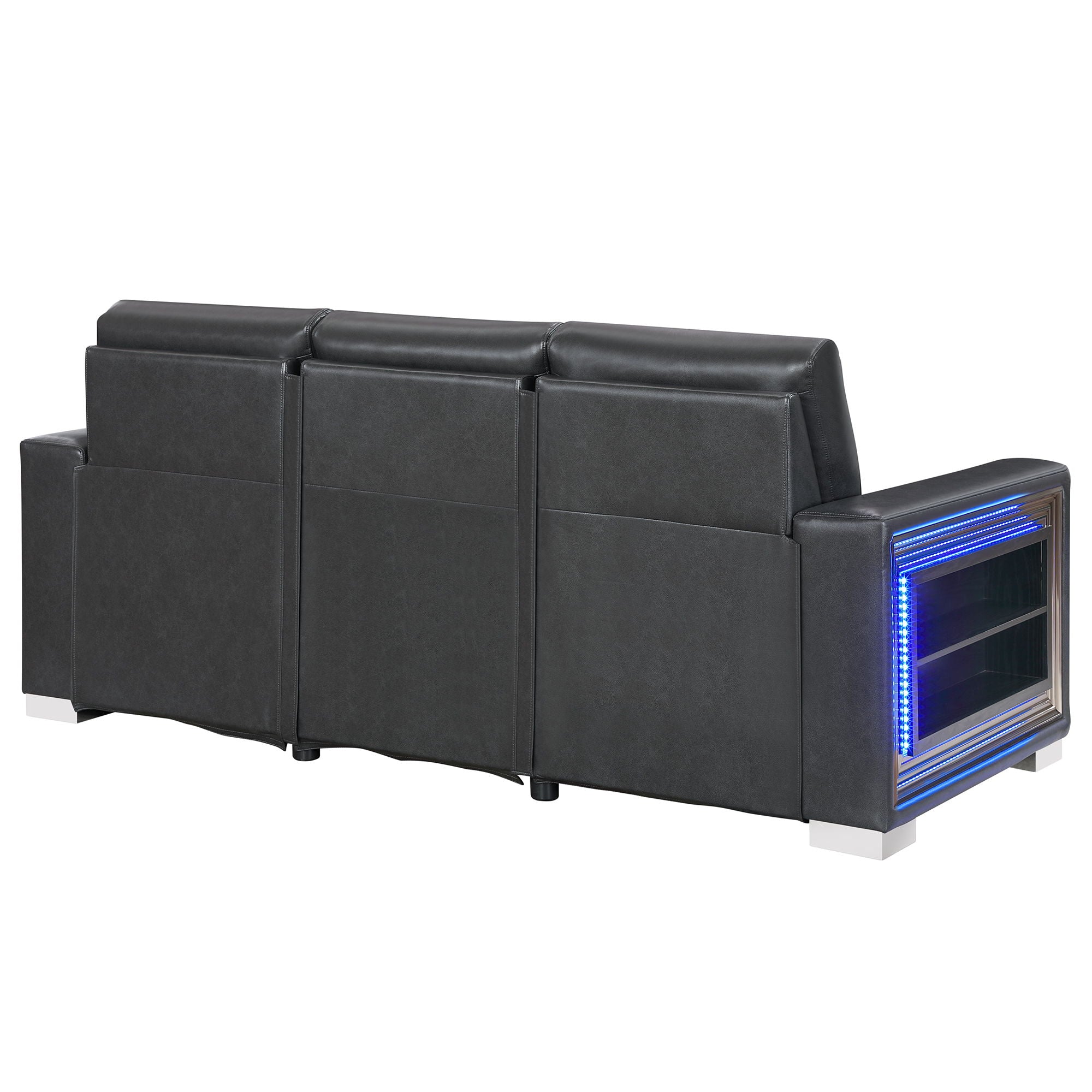 Yamein - Power Reclining Sofa With Bookcase Arms And LED Lights - Charcoal