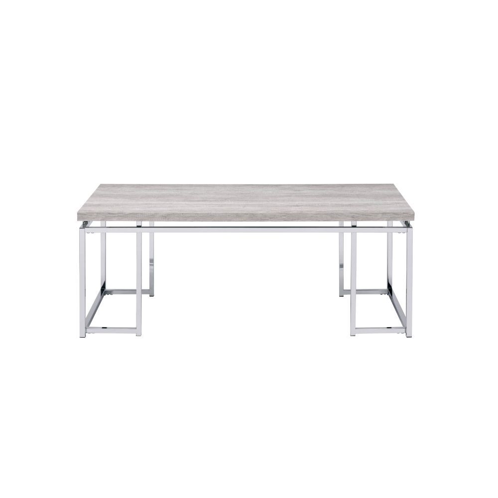 ACME Chafik - Coffee Table - Natural Oak & Chrome | Meri Furniture