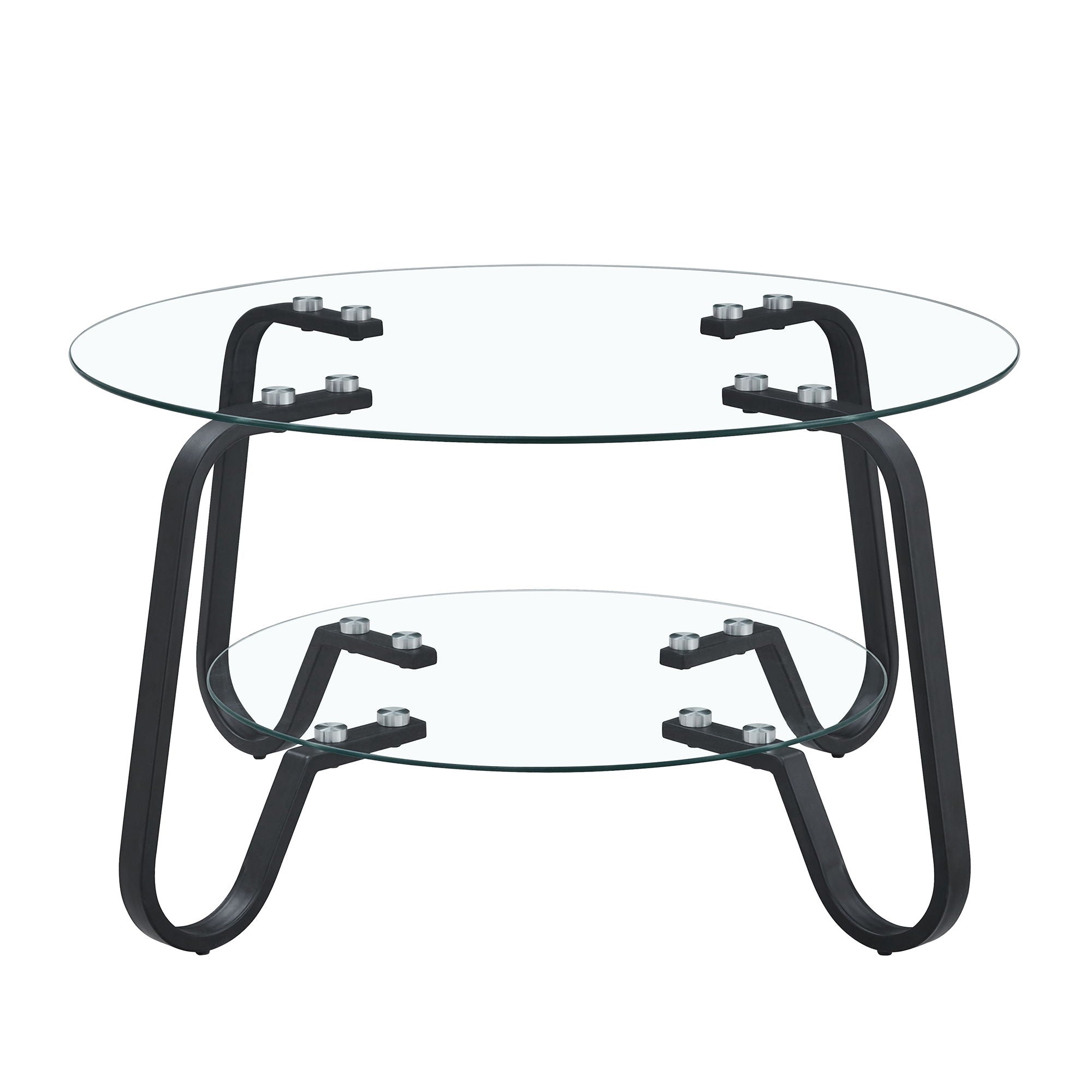 Retro Minimalist Style Metal Frame Double Layer Tempered Glass Coffee Table