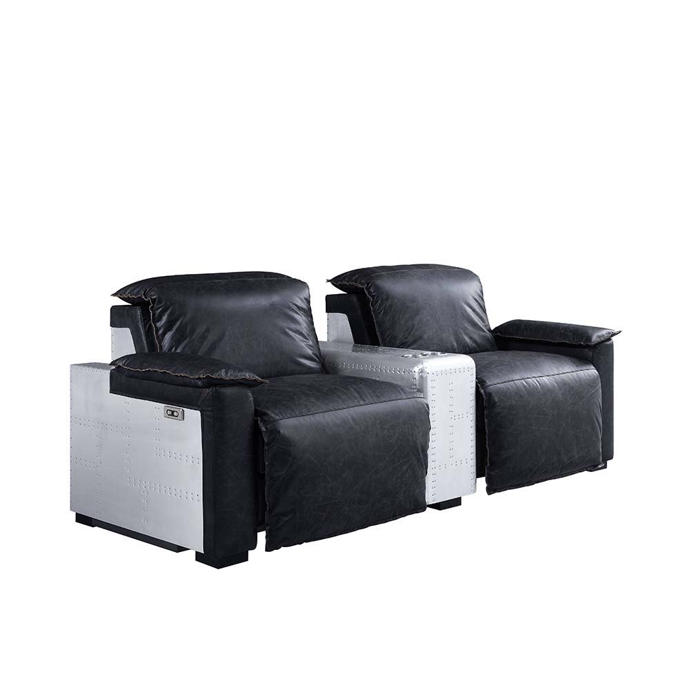 Misezon - Power Motion Recliner - Black Top Grain Leather & Aluminum