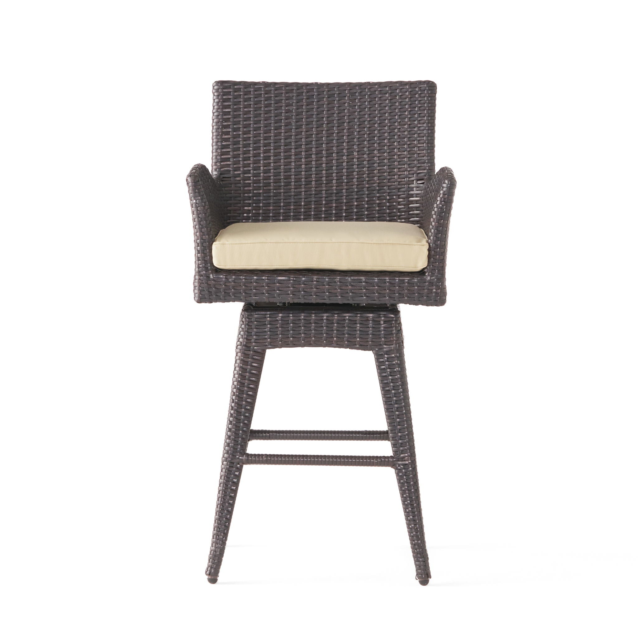 Outdoor Modern Rattan Swivel Barstool With Tapered Legs - Beige / Multibrown